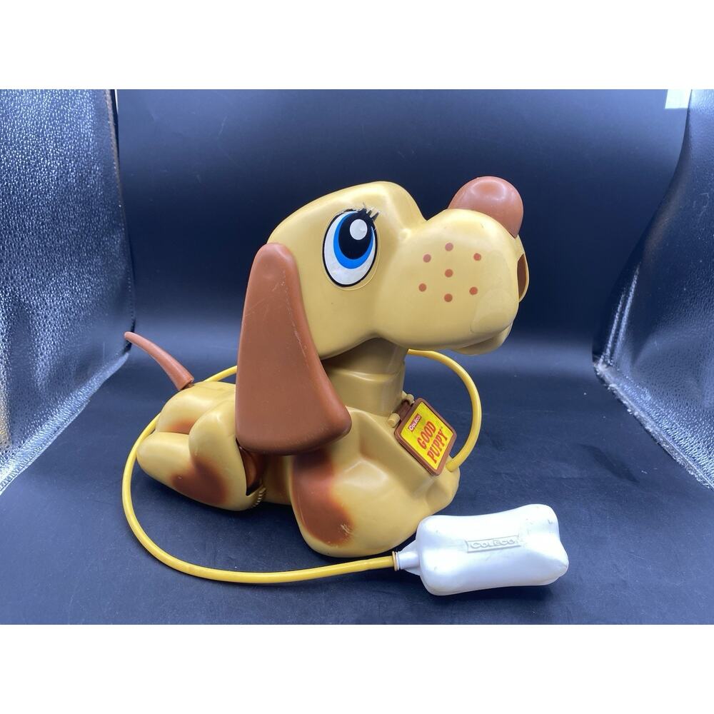 Vintage Coleco Good Puppy Pull Along Dog w/ Bone Squeaks Works 1980’s